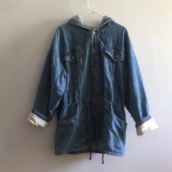 Vtg Levi’s Denim Hooded Mid Weight Jacket Fully Lined w/ Drawstring Waist Sz M - Picture 2 of 10